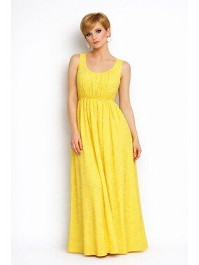 VTG Emma & Michele's Mod Retro 60s Yellow Sleeveless Empire Maxi Dress Women 10